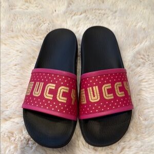 Gucci Pink and Gold Slide Sandals